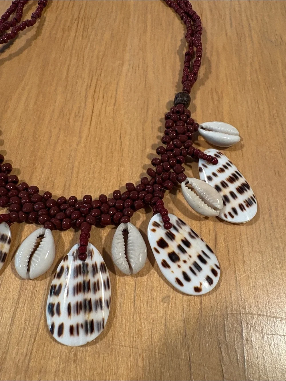 Source Unknown Maroon Beaded Shell & Cowrie Necklace